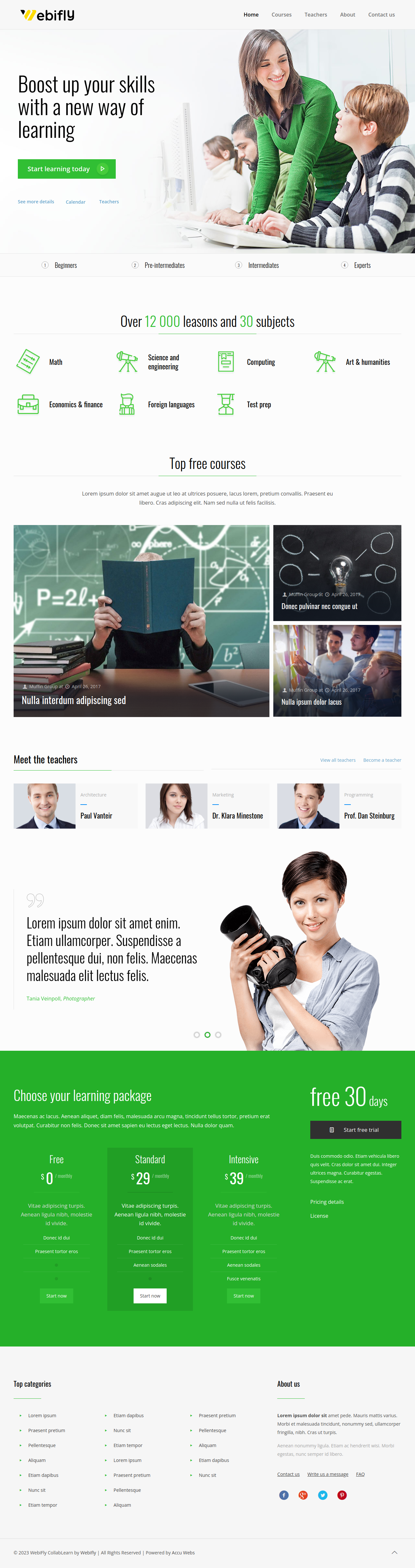 collab learn education website templates
